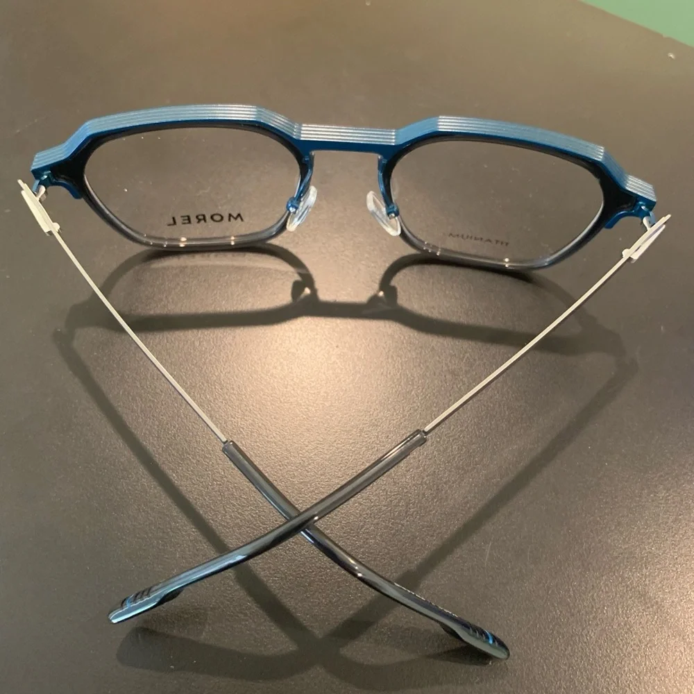MOREL 10198O Col BG02 Blue & Black  51mm Titanium Hexagon Eyeglasses